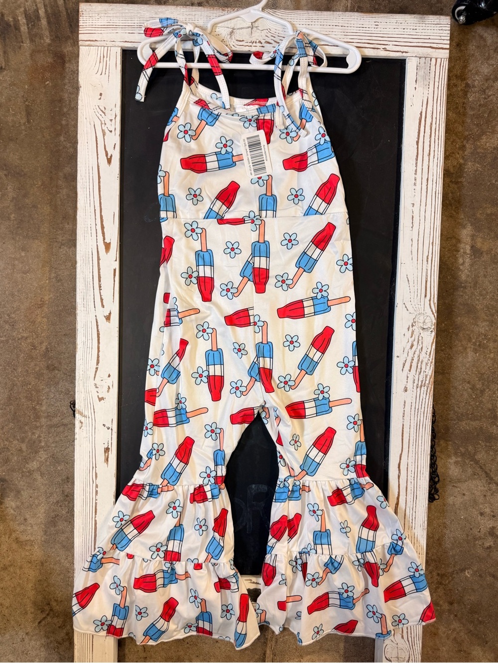 Girls White Popsicle Print Ruffle Jumpsuit